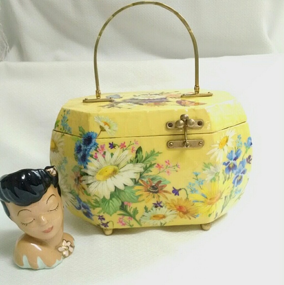 Vintage Wooden Decoupage Purse early 1960\u0027s